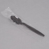Visions Individually Wrapped Black Heavy Weight Plastic Teaspoon - 250/Pack