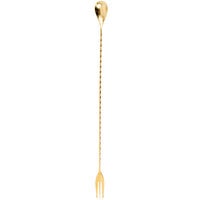 Barfly M37016GD 15 3/4 inch Gold Plated Bar Spoon with Fork End