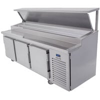 Traulsen TB091SL2S 91 inch 3 Door Refrigerated Pizza Prep Table with 2 Pan Rails