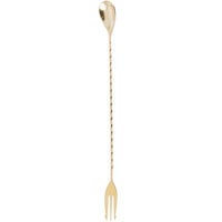 Barfly M37015GD 12 3/8 inch Gold Plated Bar Spoon with Fork End