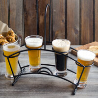 Acopa Four Glass Metal Flight Carrier with Flared Pilsner Tasting Glasses