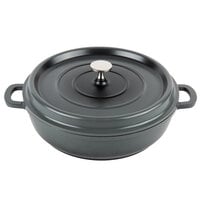 GET Heiss 3 Qt. Gray Enamel Coated Cast Aluminum Brazier / Paella Dish with Lid CA-005-GR/BK/CC