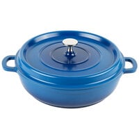 GET CA-005-CB/BK Heiss 3 Qt. Cobalt Blue Enamel Coated Cast Aluminum Brazier / Paella Dish with Lid