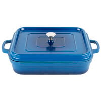 GET Heiss 5 Qt. Cobalt Blue Enamel Coated Cast Aluminum Roasting Pan with Lid - 12 7/8" x 10 7/8" x 2 3/4" CA-010-CB/BK/CC