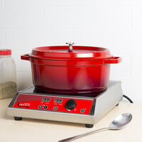 GET CA-007-R/BK Heiss 6.5 Qt. Red Enamel Coated Cast Aluminum Oval Dutch Oven with Lid