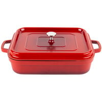 GET Heiss 5 Qt. Red Enamel Coated Cast Aluminum Roasting Pan with Lid - 12 7/8" x 10 7/8" x 2 3/4" CA-010-R/BK/CC