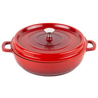 GET Heiss 3 Qt. Red Enamel Coated Cast Aluminum Brazier / Paella Dish with Lid CA-005-R/BK/CC