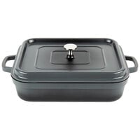 GET Heiss 5 Qt. Gray Enamel Coated Cast Aluminum Roasting Pan with Lid - 12 7/8" x 10 7/8" x 2 3/4" CA-010-GR/BK/CC