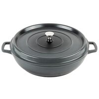 GET Heiss 4.5 Qt. Gray Enamel Coated Cast Aluminum Brazier / Paella Dish with Lid CA-008-GR/BK/CC