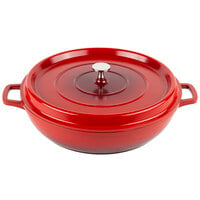 GET Heiss 4.5 Qt. Red Enamel Coated Cast Aluminum Brazier / Paella Dish with Lid CA-008-R/BK/CC