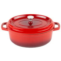 GET CA-009-R/BK Heiss 3.5 Qt. Red Enamel Coated Cast Aluminum Oval Dutch Oven with Lid