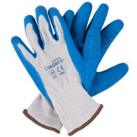 Cor-Grip Gray Polyester / Cotton Grip Gloves with Blue Crinkle Latex Palm Coating - Large - Pair - 12/Pack