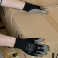 Cor-Touch Lite Black Nylon Gloves with Gray Polyurethane Palm Coating - Large - Pair - 12/Pack