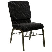Flash Furniture XU-CH-60096-BK-BAS-GG Black Dot Patterned 18 1/2 inch Wide Church Chair with Communion Cup Book Rack - Gold Vein Frame