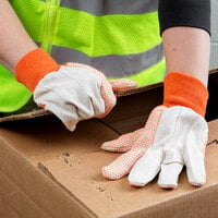 Cotton Canvas Work Gloves with Orange PVC Dotted Palm Coating - Large - Pair - 12/Pack