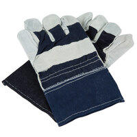 Denim Work Gloves with Cowhide Leather Palms - Large - Pair