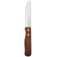 Walco 660537 Utica II 5 1/16 inch Customizable Stainless Steel Steak Knife with Jumbo Hardwood Handle - 12/Pack