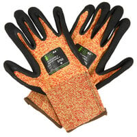 Cordova iON A4 Mandarin Orange HPPE / Glass Fiber / Synthetic Fiber Cut Resistant Gloves with Black Sandy Nitrile Palm Coating