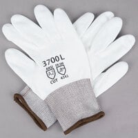 White HPPE Gloves with White Polyurethane Palm Coating - Large - Pair