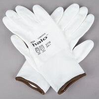 Halo White HPPE / Synthetic Fiber Gloves with White Polyurethane Palm Coating - Large