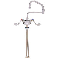 Fisher 57371 Deck Mounted Stainless Steel Faucet with Flex Inlets, 23 inch Double-Jointed Swing Nozzle, 2.2 GPM Aerator, and Wrist Handles