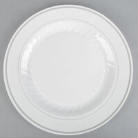 WNA Comet MP10WSLVR 10 1/4 inch White Masterpiece Plastic Plate with Silver Accent Bands - 120/Case