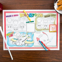 Hoffmaster Doodletown Fun Double-Sided Interactive Placemat with Choice 3 Pack Kids Restaurant Crayons - 1000/Set