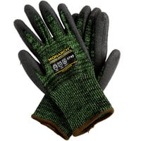 Monarch Soft Green Engineered Fiber Cut Resistant Gloves with Black Polyurethane Palm Coating - Large