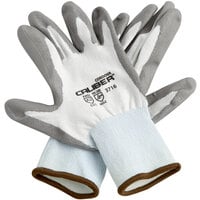 Caliber White HPPE Gloves with Gray Polyurethane Palm Coating - Large - Pair