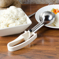 Vollrath 47372 Jacob's Pride #10 Ivory Extended Length Squeeze Handle Disher - 3.2 oz.