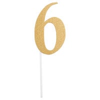 Creative Converting 324548 Gold Glitter "6" Cake Topper