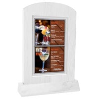 Menu Solutions WTARCH-A-2S 4" x 6" White Wash Arched Wood Menu Tent with Angled Base