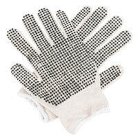 Standard Weight Natural Polyester / Cotton Work Gloves with Two-Sides Black PVC Dots Coating - Large - Pair - 12/Pack