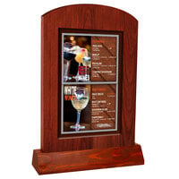 Menu Solutions WTARCH-A-2S 4" x 6" Mahogany Arched Wood Menu Tent with Angled Base