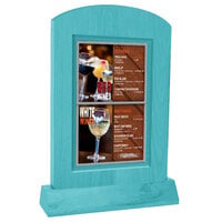 Menu Solutions WTARCH-A-2S 4" x 6" Sky Blue Arched Wood Menu Tent with Angled Base