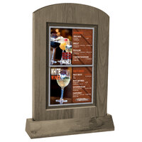 Menu Solutions WTARCH-A-2S 4" x 6" Weathered Walnut Arched Wood Menu Tent with Angled Base