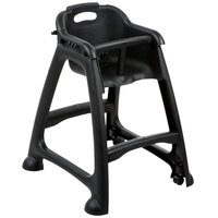 Lancaster Table & Seating Assembled Standard Height Black Plastic Restaurant High Chair with Tray and Wheels