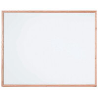 Aarco WOC4860 Commercial Series 48 inch x 60 inch General Purpose White Melamine Markerboard with Solid Red Oak Wood Frame