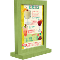 Menu Solutions WTFR-B 5" x 7" Lime Framed Wood Menu Tent with Straight Base