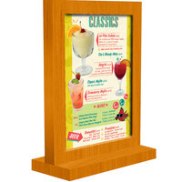 Menu Solutions WTFR-B 5" x 7" Country Oak Framed Wood Menu Tent with Straight Base