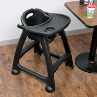 Lancaster Table & Seating Assembled Black Stackable Plastic Restaurant High Chair with Tray (No Wheels)
