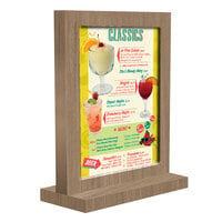 Menu Solutions WTFR-A 4" x 6" Weathered Walnut Framed Wood Menu Tent with Straight Base