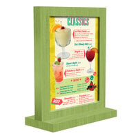 Menu Solutions WTFR-A 4" x 6" Lime Framed Wood Menu Tent with Straight Base