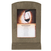 Menu Solutions WTFR-A-2S 4" x 6" Weathered Walnut Framed Wood Menu Tent With Angled Base