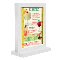 Menu Solutions WTFR-A 4" x 6" White Wash Framed Wood Menu Tent with Straight Base