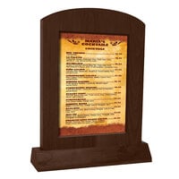Menu Solutions WTARCH-B-2S 5" x 7" Walnut Arched Wood Menu Tent with Angled Base