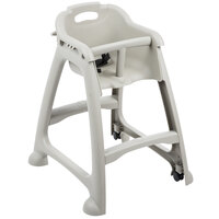 Lancaster Table & Seating Assembled Gray Stackable Plastic Restaurant High Chair with Tray and Wheels
