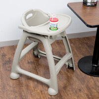 Lancaster Table & Seating Assembled Gray Stackable Plastic Restaurant High Chair with Tray and Wheels