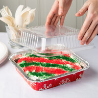 Durable Packaging 9101X 8 inch Square Holiday Foil Cake Pan with Clear Dome Lid - 100/Case
