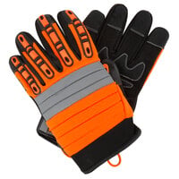 Colossus Hi-Vis Orange Spandex Gloves with Black Synthetic Leather Palm and TPR Protectors - Large